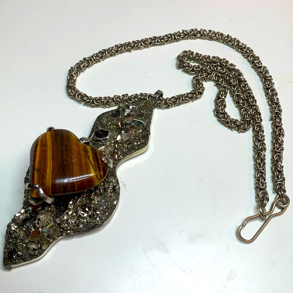 Tiger eye, pyrite, and German Silver necklace.